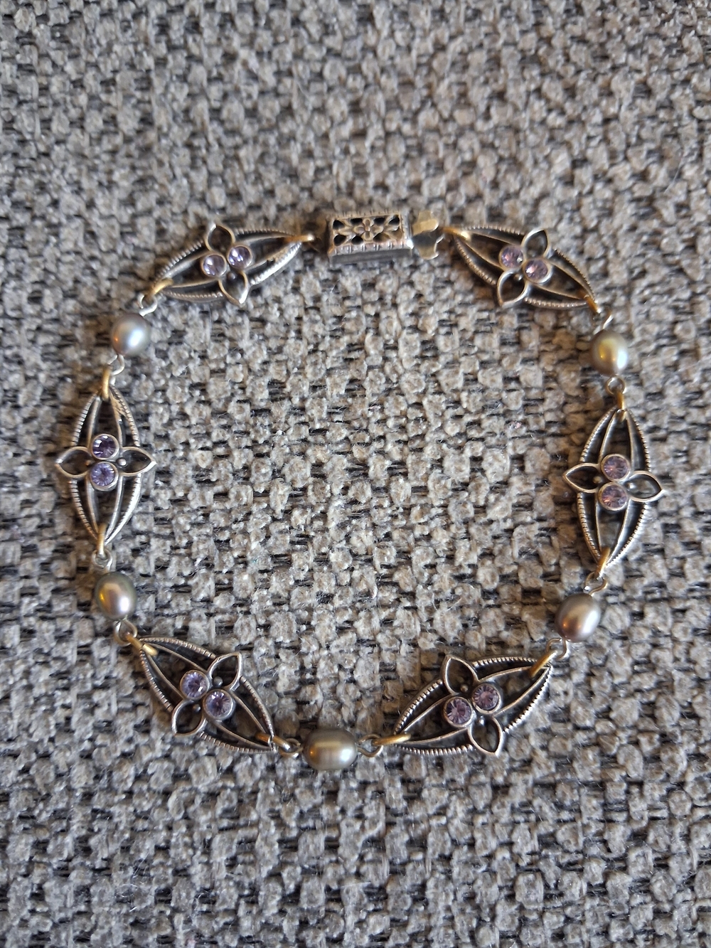 Art Nouveau Revival Style Floral Link Bracelet with Light Purple Stones
